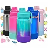 CHILLOUT LIFE 12 oz Kids Insulated Water Bottle for School with Leakproof Spout Lid and Cute Waterproof Stickers, Personalized Stainless Steel Thermos Flask Metal Water Bottle for Girls & Boys
