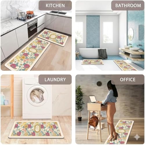 Image of Kitchen Anti Slip Mat for Floor, Waterproof Washable Kitchen Mats, Non Slip Kitchen Floor Mats for Home, Soft Mats for Kitchen, Kitchen Mats for Floor Anti Slip (Botanic- French)