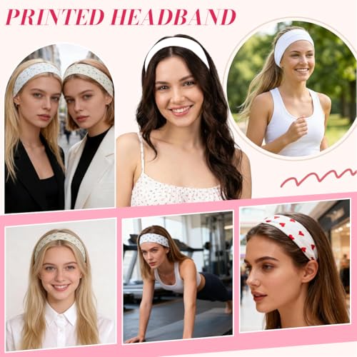 Image of MAYCREATE 6Pcs Hair Bands for Women Floral Stripe Headbands Bandanas for Women Fashion Stretchy Soft Cherry Hair Band Hairband for Woman Teen Girls Daily Outfit Gatherings Yoga & Skincare