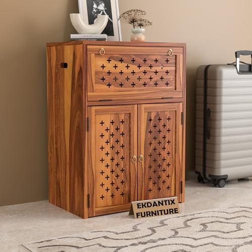 Image of Solid Wooden Inverter Battery Cabinet | Single Battery Box | Wooden Inverter Battery Cabinet | Battery Box | Sheesham Wood, Standard (Natural Finish)