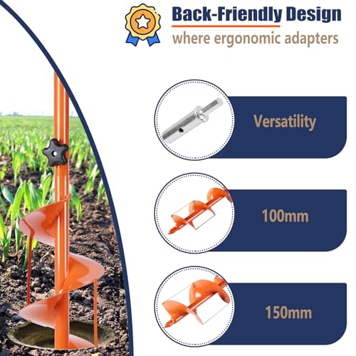 2023 Hole Digger Kit - 25.5×39In Hand Auger Post Hole Digger with 2 Hole Augers (3.95",5.9"), Adapter, Gloves, Non-Slip Handles, And Plant Labels, for Flower, Tree, Seedlings, Umbrella, Fence Holes