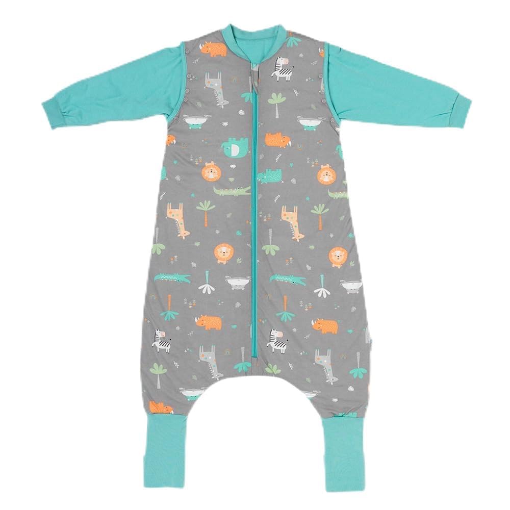 schlummersack Baby Schlafsack mit Füßen und Ärmeln – 1 Tog, 90 cm für Körpergröße 90-100 cm – Atmungsaktiv, verlängerbare Bündchen, Anti-Rutsch, Oeko-Tex zertifiziert, Safari-Design
