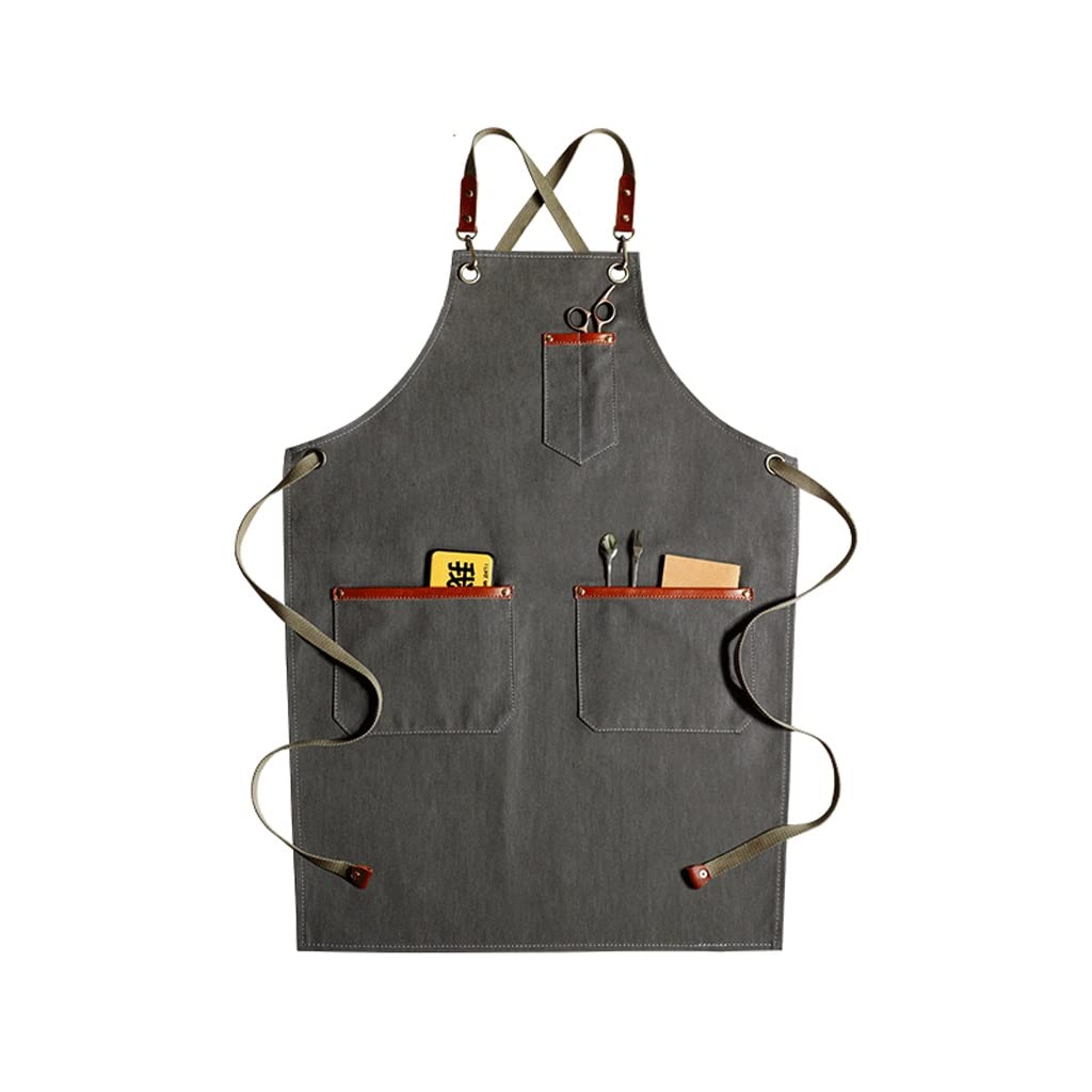 SSDD Barista Denim Delantal Verano Retro Pelo Salón Tienda de Encaje Cocina Restaurante (Size : Gray)