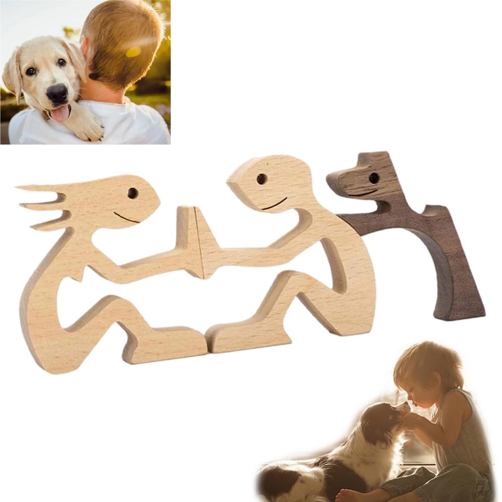 RHQFDM Tallas de Madera de Cachorros y Personas Tallado de Cachorro de Madera a Mano Tallado de Madera para Perros Los Amantes de los Perros decoran Tallas de Madera（Niños Niñas y Cachorros）