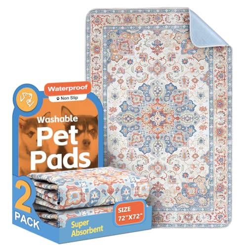 Image of Washable Pee Pads for Dogs, 2 Pack Reusable Puppy Training Pads 72 inchx72 inch Super Absorbent Waterproof Dog Training Pads, Non-Slip Potty Pads, Whelping Pads Litter Mat Beige