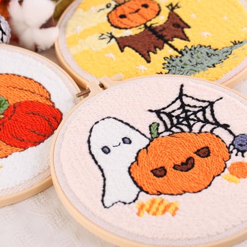 Image of Harimauu Harimau 3P Punch Needle Embroidery Starter Kits for Beginner Kids,Punch Needle Fabric with Pattern,Threader, Yarns,Pinch Needle, Embroidery Hoops & Rug Punch (Yellow)