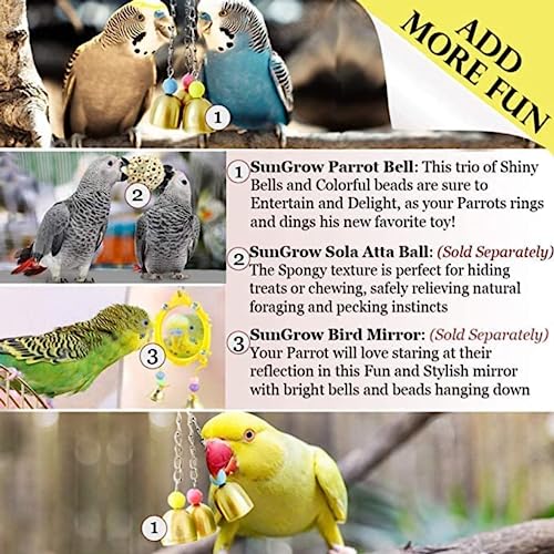Image of SunGrow Parrot Toy with Bells, Playtime Essentials for Finches, Fun Enrichment for Lovebirds, Galvanized Steel Cage Bell Toy, Daily Activity Bell Chime, Hanging Cage Accessory Add-on Conure Habitat