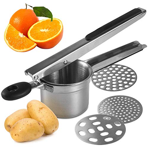WAWO Potato Ricers Stainless Steel With 3 Interchangeable Fineness Discs Potato Masher Vegetable Strainer For Potato Fruits Vegetables Baby Food Mill WAWO Potato Ricers Stainless Steel With 3 Interchangeable Fineness Discs Potato Masher Vegetable Strainer For Potato Fruits Vegetables Baby Food Mill