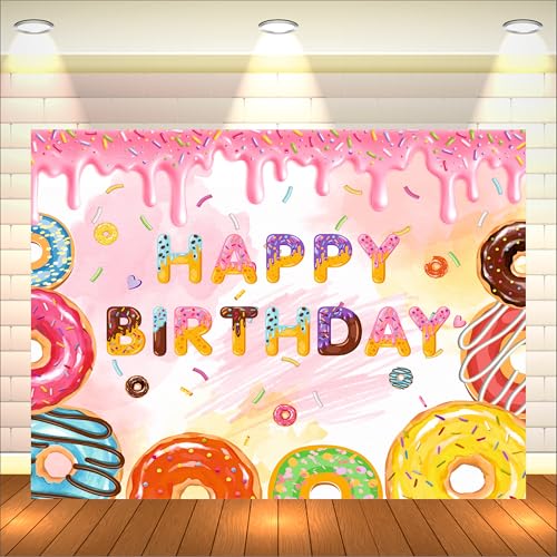 Image of Donuts Birthday Backdrop 5x4 Ft | Backdrops for Decoration | Birthday Decoration Backdrop | Banner for Kids Theme Party