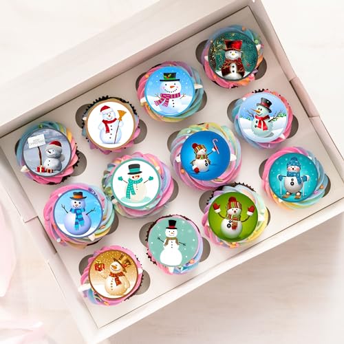 Cian'S Cupcake Toppers Ltd 24 Christmas Snowman Mix Theme Edible Cupcake Toppers - Stand Up Discs Wafer Cake Decorations thumb #4