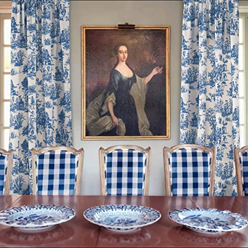 Blue Floral Sheer Window Curtains, 84-Inch Length, 2-Panel Set for Living Room or Bedroom