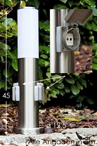 hofstein Lámpara de exterior Caserta con 2 enchufes, lámpara de pie moderna de acero inoxidable, luz de camino 45 cm, lámpara de jardín, E27, iluminación de jardín IP44, sin bombilla(s)