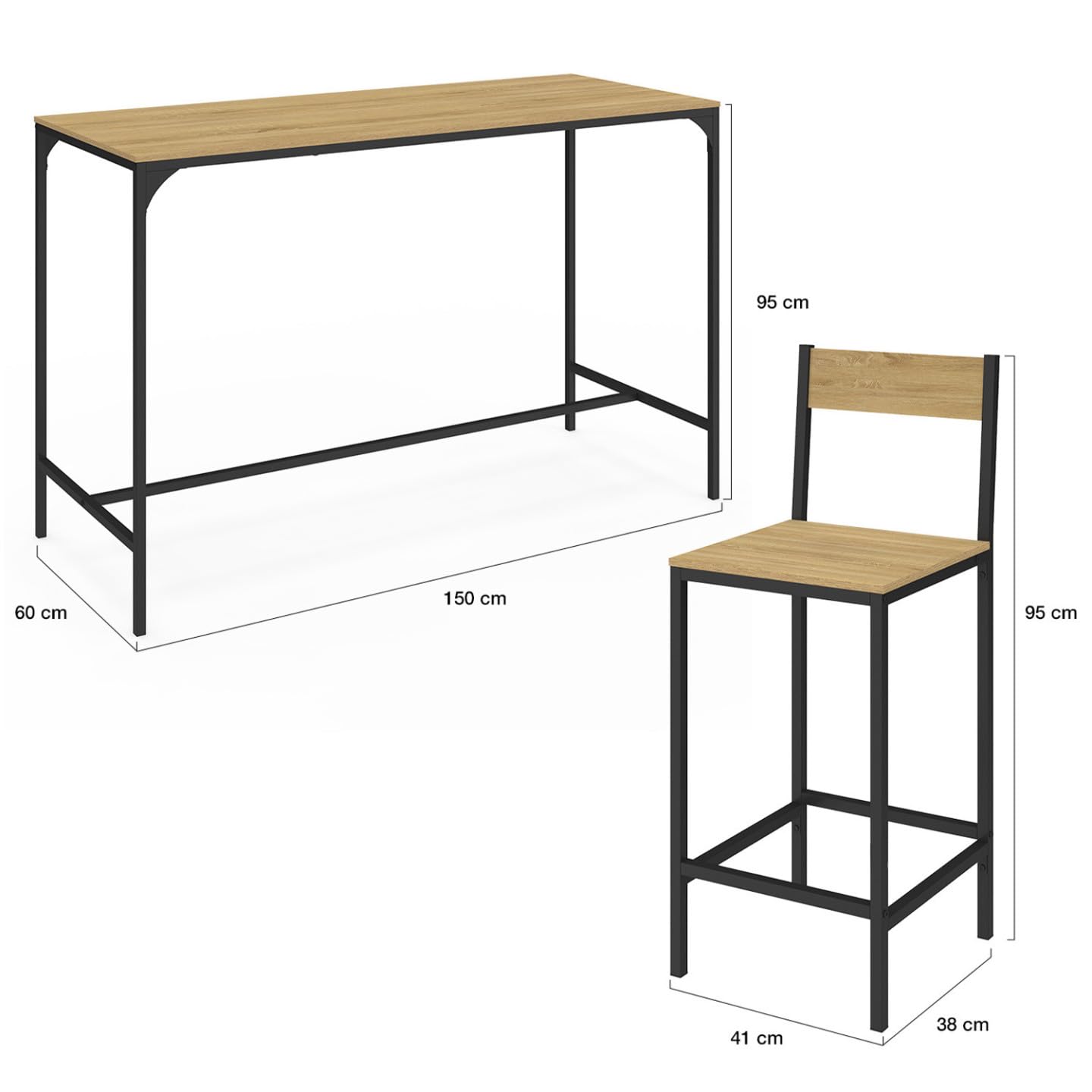 IDMarket - Set Bar-Hochtisch Detroit 150 cm und 6 Barstühle Industriedesign
