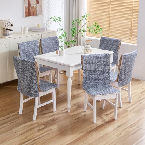 Image of HOMETHREADS Universal-Fit Cotton Fabric Chair Cover Comfortable Cushioned Seating Pad with Anti-Slip Back, Perfect for Kitchen,Dining Room (Leaf Trap Grey, Pack of 2)