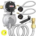 2-Stage Automatic Changeover LP Propane Gas Regulator with Two 18" RV Pigtail Propane Hoses&4ft Outlet Propane hose,Braided QCC1 1/4" Inverted Male Flare Propane LP Gas Regulator for RV Camper Trailer