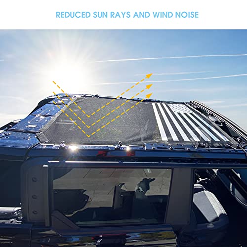 Sukemichi Sunshade For Ford Bronco,Mesh Sun Shade Bikini Top Cover Bimini Top For Ford Bronco Accessories 2021 2022 2023 4 Door - Blocks Uv, Wind, Noise, (Flag) #TOP1