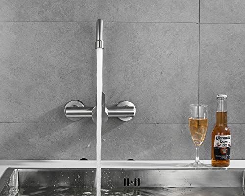 Kitchen Sink Faucet Brushed Nickel Wall Mount 360° Swivel Single Handle Restaurant Utility Sink Faucet In Wall Faucet Kitchen Bar Laundry Faucet Commercial #TOP3