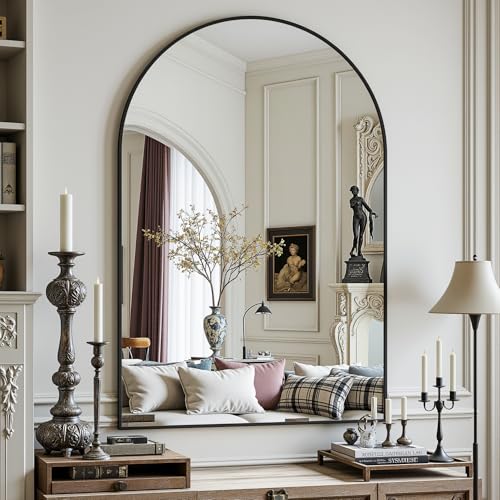 Image of Antok Arched Bathroom Mirror, 20 inchx30 inch Wall Mounted Mirror, Vanity Mirrors for Over Sink, Aluminum Alloy Frame Bathroom Mirrors Living Room, Bedroom and Entryway, Black