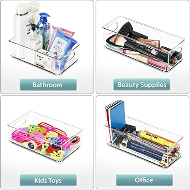 Sorbus Stackable Refrigerator Organizer Bins - Set of 4 Clear Storage Bins for Kitchen Pantry, Freezer & Fridge Organization - Food Organizing Plastic Containers with Handles for Countertops & Drawers