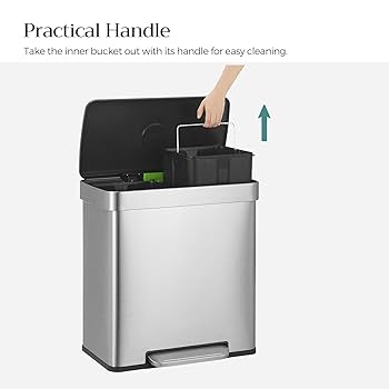 SONGMICS Kitchen Trash Can, 16 Gallons (2 x 8 Gallons) Dual