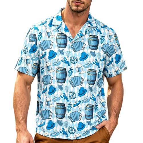 Chemise été homme légère aux finitions soignées avec motif imprimé fête de la bière haut de gamme