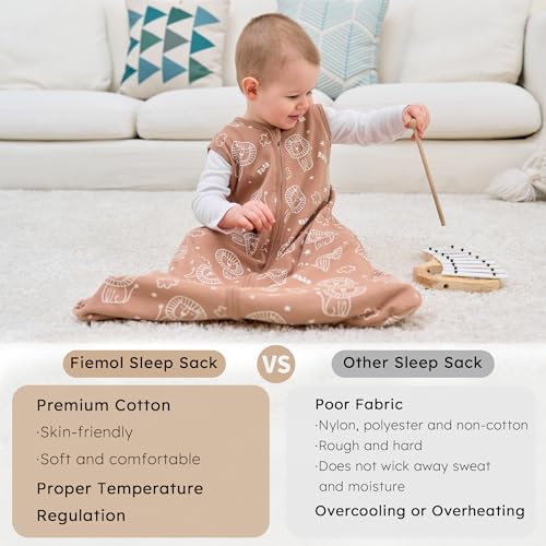 Image of Baby Sleep Sack 18-24 months, 100% Cotton Sleeping Sack for Toddler, 3 Pack Baby Wearable Blanket, 0.5 Tog Lightweight Double Zipper Sleep Bag XLarge Brown Green Lion