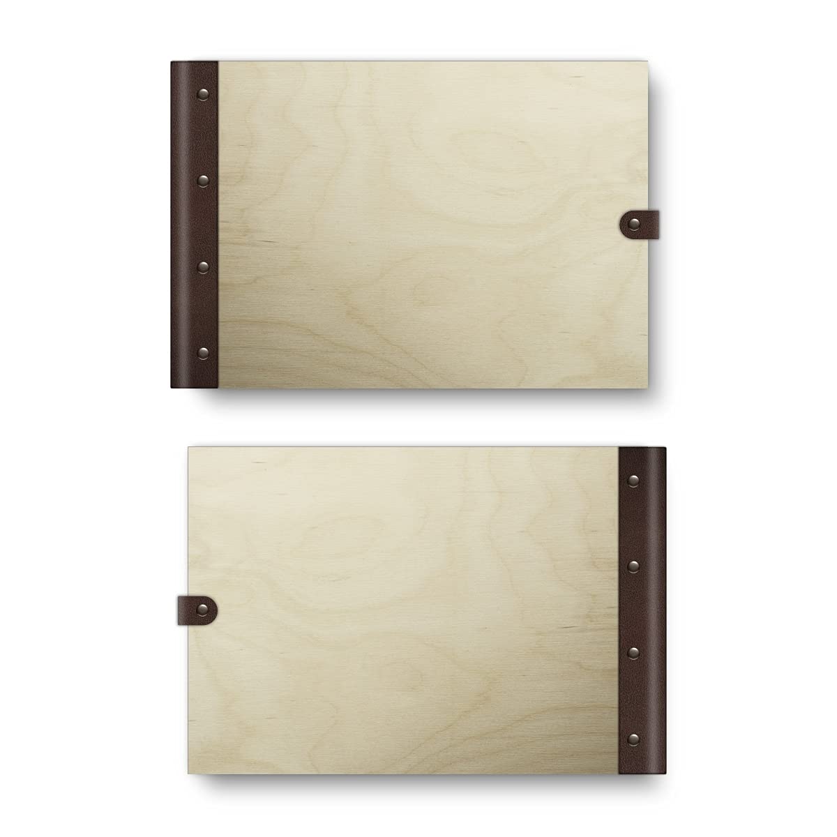 Gästebuch Birkensperrholz mit Lederrücken UV-Druck individuell Holzcover 72 Blatt | 144 Seiten DIN A4 quer 302x215mm - Eigene Druckdatei