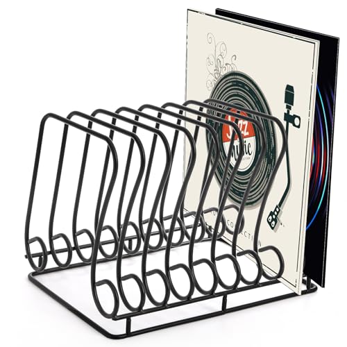 Nagpew Vinyl Record Holder, 9 Section Wire Record Storage, Hold up to 30 LP, Solid Album Rack File Display Stand with Elevated Base for Photography Props, Desktop, Home, Office, Studio