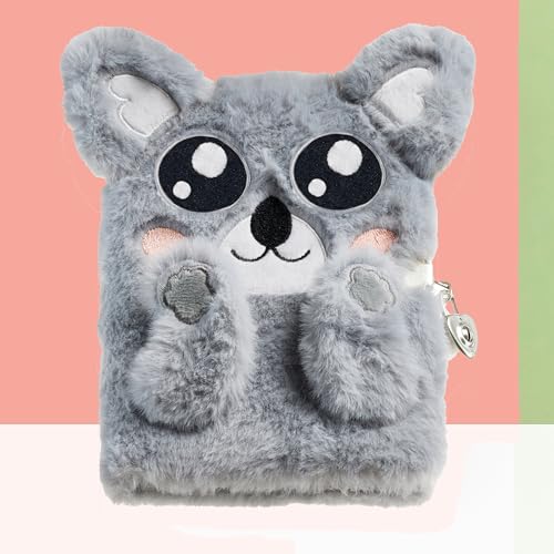 Back2Fun - Journal intime secret, 13,1 x 18,2 x 2 cm, couverture en polyester effet peluche avec détails brodés, cadenas et clés, 80 feuilles lignées 80 g/m², papeterie motif koala – vue 4
