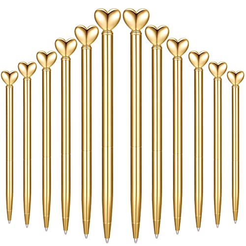 Stylo à bille rétractable pour bureau et mariage | 12 jolis stylos cœur dorés femme