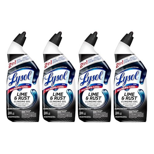 Image of Lysol Lime & Rust Toilet Bowl Cleaner Liquid, For Limescale, Rust & Hard Water Stains, Septic Safe, Clinging Gel, Disinfects, Sanitizes & Deodorizes, Bathroom Cleaning Supplies, 24oz (4 Pack)