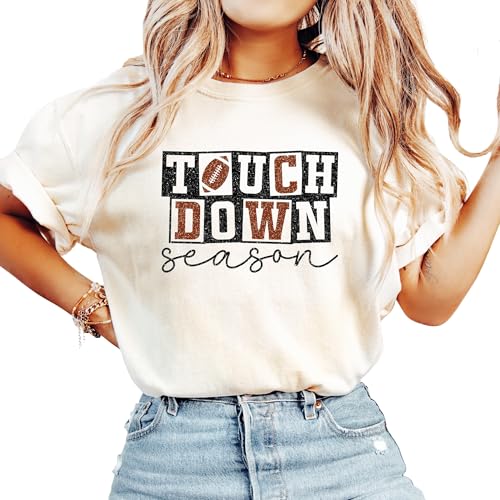 Touchdown Season Shirt for Women and Teens Cute Girly Checkered Fall Football Oversized Tee