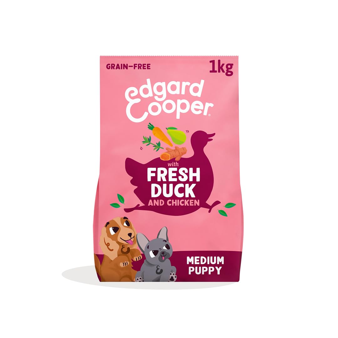 Edgard Cooper Puppy Grain Free Dry Dog Food (Duck & Chicken 1kg), Natural Kibble for Puppies, Gluten-Free, Hypoallergenic, with Fresh Meat & Amino Acids