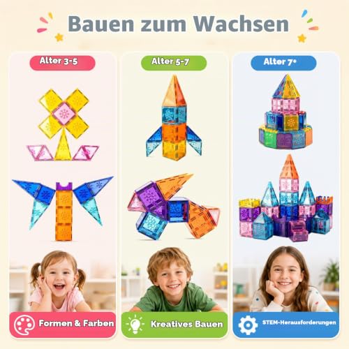 Xekel Magnetische Bausteine 120 Teile – Magnetbausteine Kinder mit starker Magnete Kinder, Magnetsteine & Magnetfliesen… – Ansicht 5