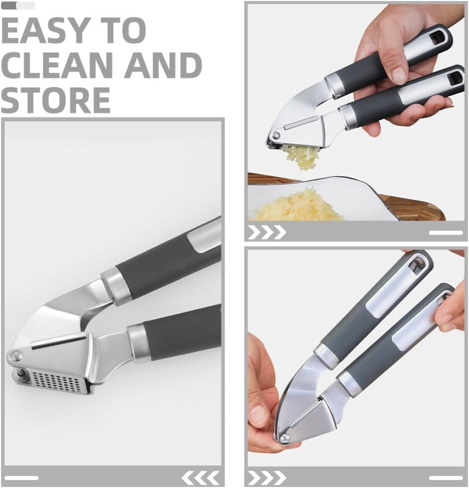 Garlic Press Stainless Steel Garlic Mincer Tool Ginger Crusher Squeezer with Ergonomic Handle Vegetable Kitchen Metal Gadget