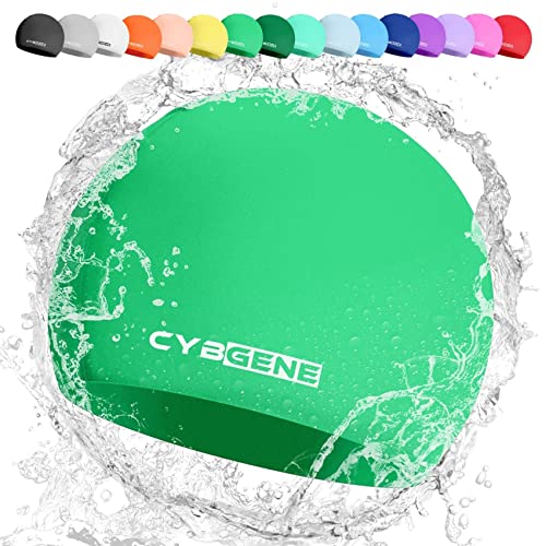 CybGene Silikon Badekappe für Kinder, Schwimmkappe Bademütze für Damen und Herren Unisex, Kleine, Grün