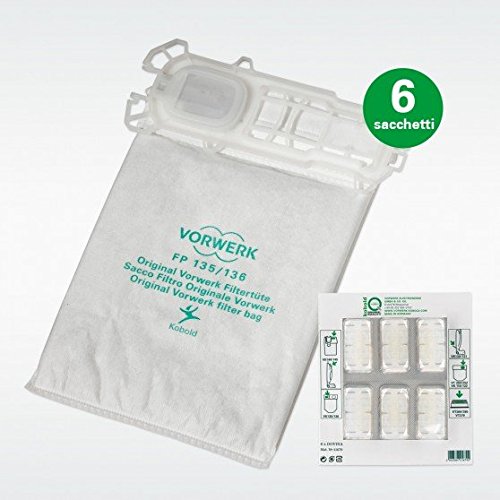 6 SACCHETTi + 6 PROFUMATORI DOVINA ORIGINALI VORWERK PER ASPIRAPOLVERE FOLLETTO VK 135 E VK 136 MarelShop