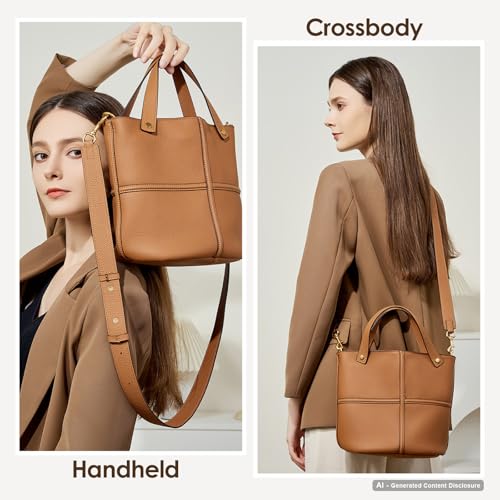 Image of Leather Bucket Crossbody Bags for Women, Adjustable Strap | Durable Leather Develops A Patina, Top Handle & Adjustable Strap, Roomy Bucket Fits Daily Essentials for Work & Casual Use