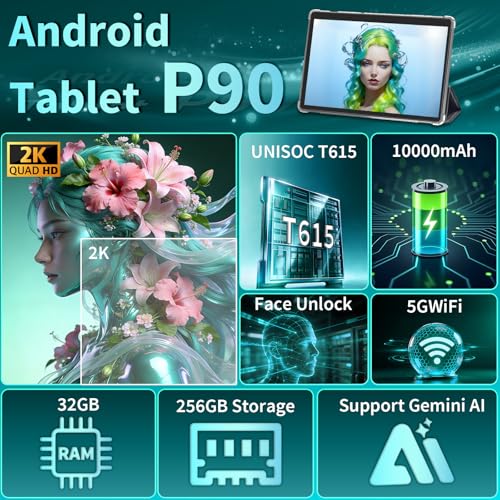 Image of 13 Inch Tablet with Keyboard, Android 16 Tablet, 32GB+256GB+2TB Expand, 1920x1200 IPS Display, Gemini AI, 10000mAh, 8-Core, Wi-Fi, GPS, Large Screen Tablet PC with Case, Mouse, Stylus(Silver Case)