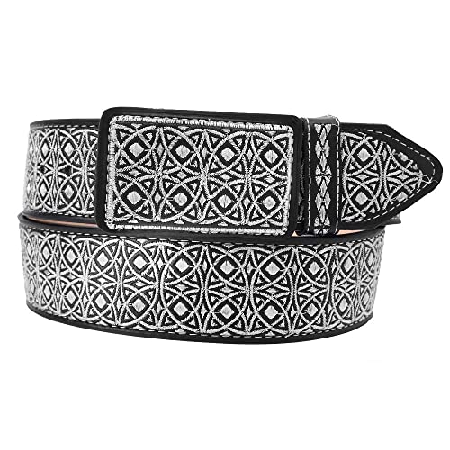 CINTO Charro Bordado. Western Belt. Men's Silver Embroidered,Cinto Imitacion plata bordado mexicano cowboys belts