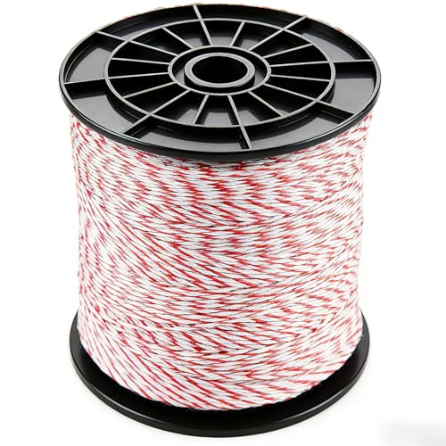 Electric Fence Wire 500m - 6 Strands Polywire Electric Fencing Wire Stainless Steel Conductor Line with Chuck Electric Fencing Rope for Horses Cattle Sheep Livestock & Crop Protection (Red 500m)