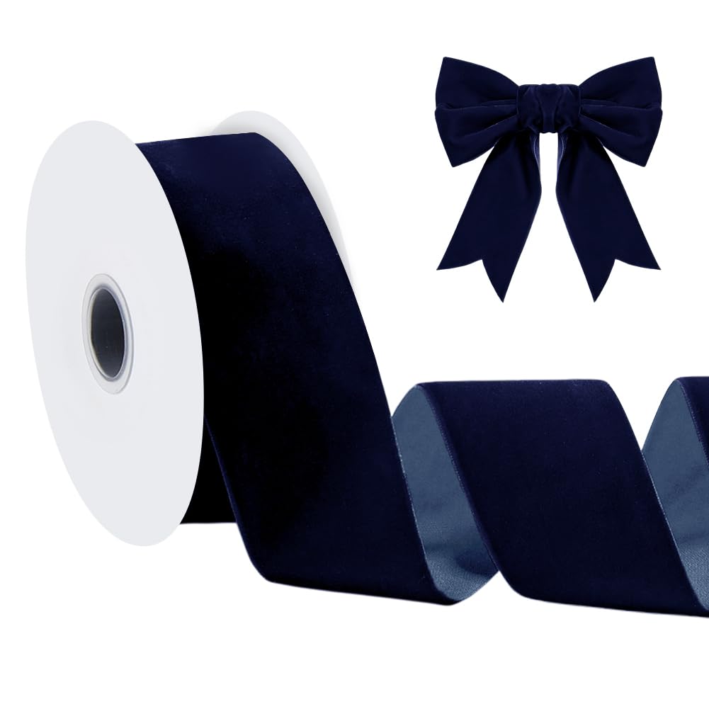 NBEADS 10 Yards/9.14m Velvet Ribbon Single Sided, 5.2cm Wide Vintage Soft Velvet Ribbon for Sewing Making DIY Crafts Gift Wrapping Bouquets Supplies, Navy Blue