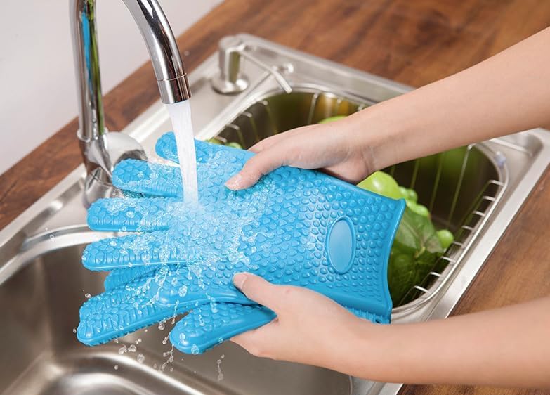 Guanti da barbecue in silicone, resistenti al calore, resistenti al calore, per maneggiare cibi caldi, coppia impermeabile e durevole
