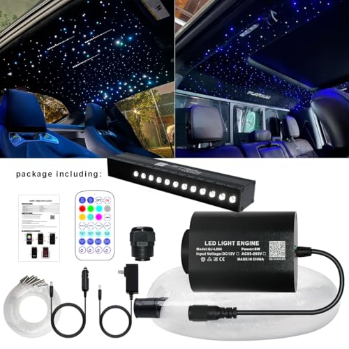 Image of AZIMOM Mini 6W Twinkle 550pcs0.03in 9.8ft Fiber Optic Starlight Headliner+180pcs Fiber Pure White Meteor Shooting Star for Car Home, End Glow Fiber Strands Sound-Activated APP& Remote Control
