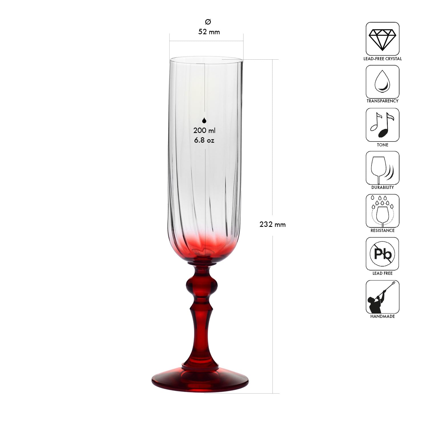 Krosno Champagner Gläser 2er Set, 220 ml, Roter Stiel, Bubble | Celebration Moments, Sektgläser, Bleifreies Kristallglas Trinkglas für Champagner, Prosecco, Cava und Schaumwein, Aperitif