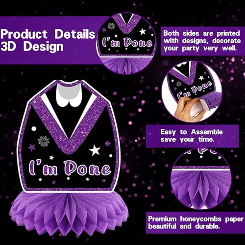 Image of DARUNAXY Black Purple Graduation Party Decorations, Purple Class of 2026 Graduation Banner, 2026 Congrats Grad Honeycomb Hanging Swirl Confetti Balloon Congratulations Graduates Party Supplies(25PC)