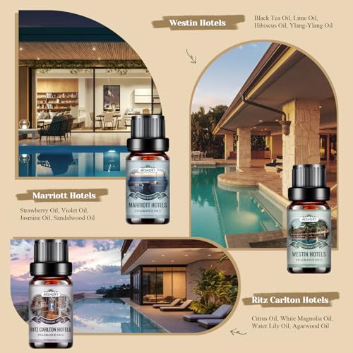 AESHORY Aromatherapie Hotel Geurende Olie Set 6x10ML, Meest Populaire 5 Sterren Hotel Geurende Essentiële Oliën, Elegante Etherische Olie, Shangri-La, Marriott, Ritz-Carlton, Bulgari Witte Thee - Afbeelding 3