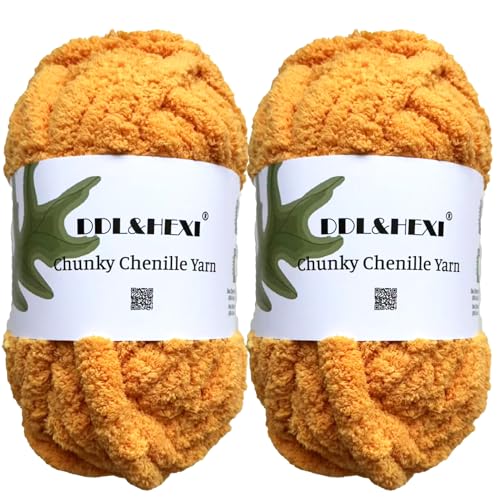 DDL&HEXI 2 Skeins Super Chenille Chunky Yarn,Blanket Making Kit,Jumbo Knitting Yarn 2x8oz 226g per Bag (organge)