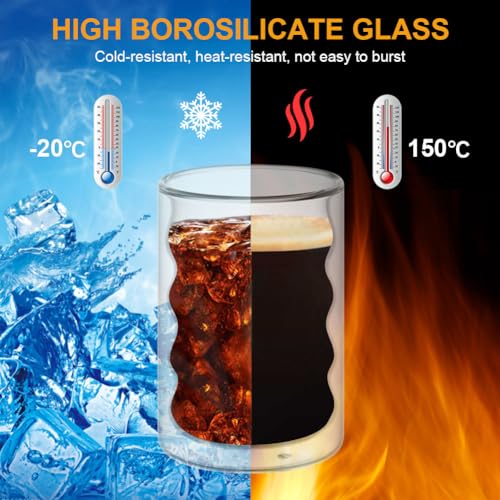 Vicloon 2 PCS Ripple Glass Cups, 375 ML Bubble Water Drinking Glasses Set, Insulated Latte Glasses Mugs - Image 4