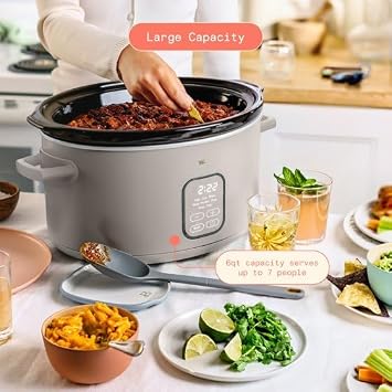 New Beautifuly 6 Qt Programmable Slow Cooker, Digital Timer, Removable Pot, Easy-Clean Design, Family-Size Slow Cooker for Convenient Everyday Cooking by D'rew Barry'more (Porcini Taupe)